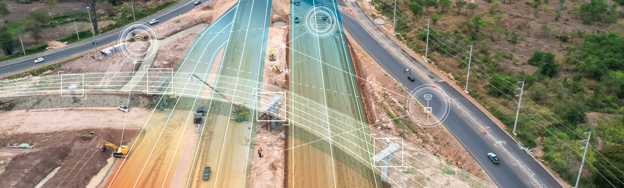 Road highway construction with digital workflows and 3d models for heavy construction. 