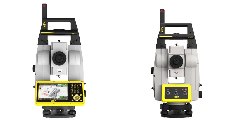 Robotic Totalstationen Leica iCON iCR70 und iCR80 vor weißem Hintergrund.