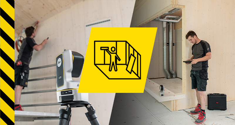 Det automatiska byggverktyget Leica iCON iCS20 använder utsättningspunkter för installation av inredning.