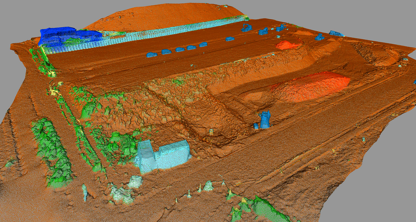 Outdoor Heavy Construction Site: This outdoor-environment model supports various heavy construction products within Hexagon, such as AGTEK construction software. The model helps augment the segmentation of outdoor work sites, particularly for creating terrain models, monitoring operations, and rasterising or calculating volumes. 
