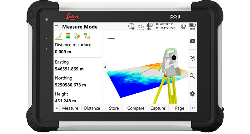 App Inspect Surface all'interno del software di rilievo Leica Captivate visualizzata sul tablet CS30.