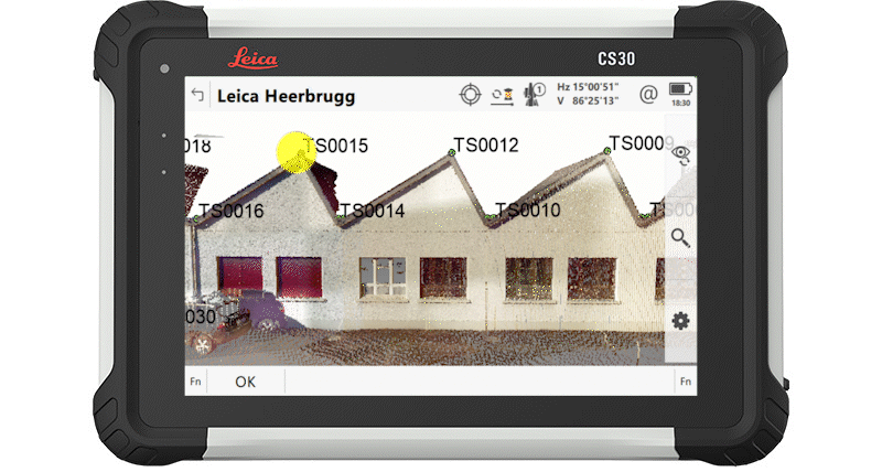 Ein GIF, das zeigt, wie Daten zur Durchführung von COGO-Berechnungen mit der Leica Captivate-Landvermessungssoftware ausgewählt werden.