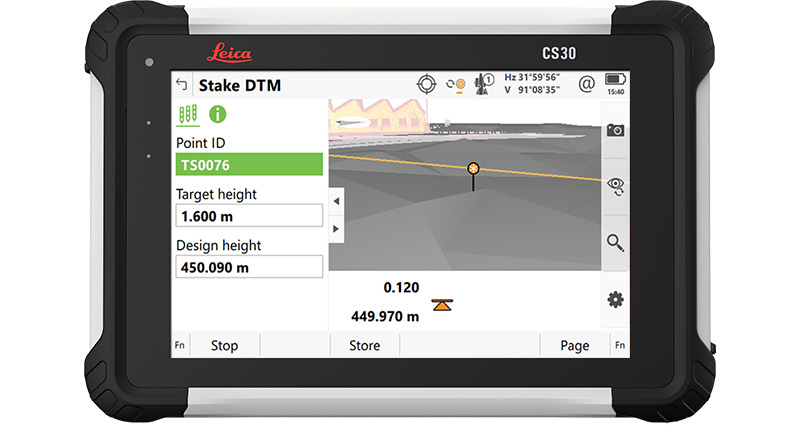  App Stake DTM del software di rilievo Leica Captivate visualizzata sul tablet CS30.