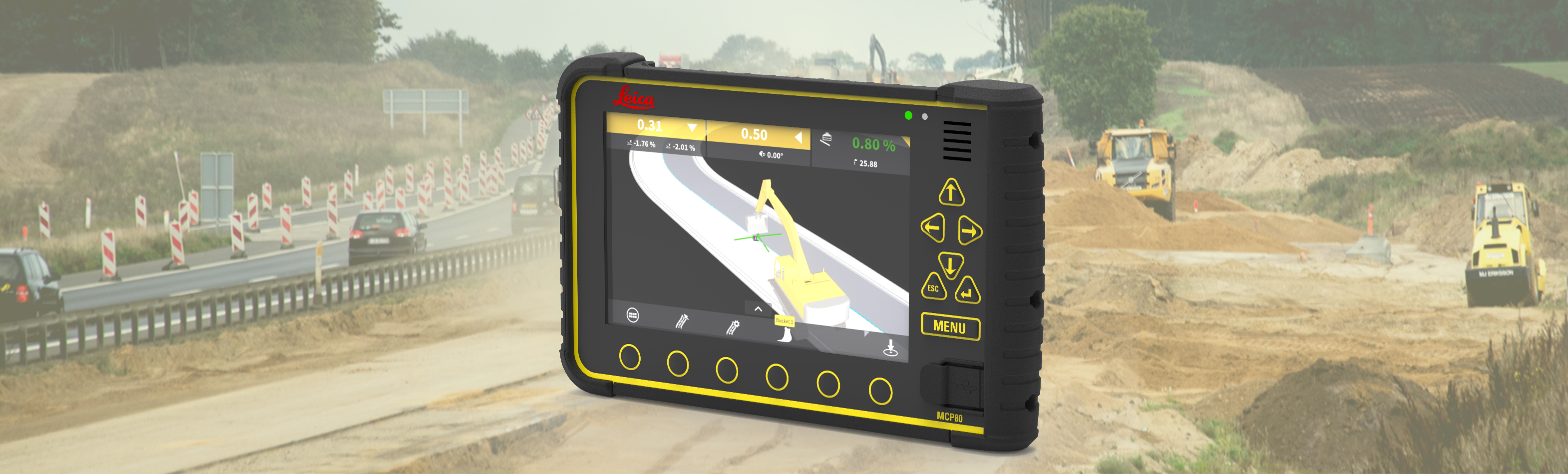 Leica MC1 for Excavators, ConX connect, add intelligence  to heavy construction projects, sites